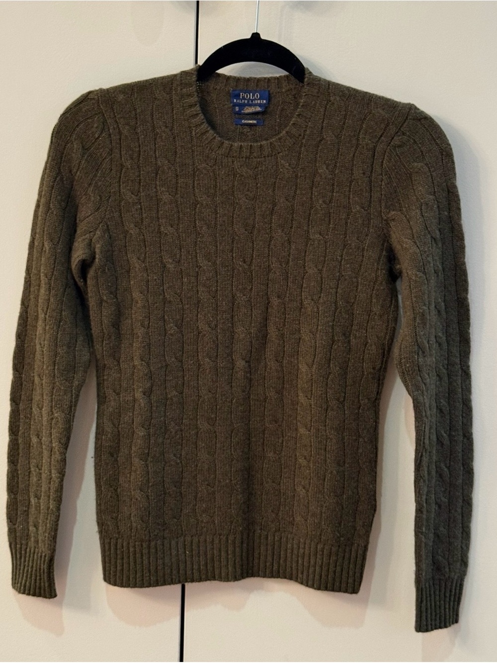 100% Cashmere Polo by Ralph Lauren Women’s Olive Cable-Knit Crewneck Sweater XS